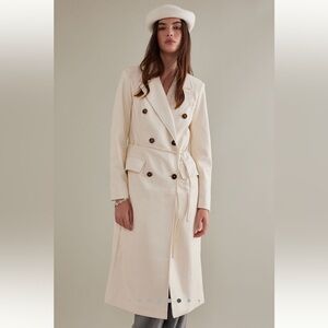 Avec Les Filles Faux Leather Trench Coat Ivory Small NWOT
